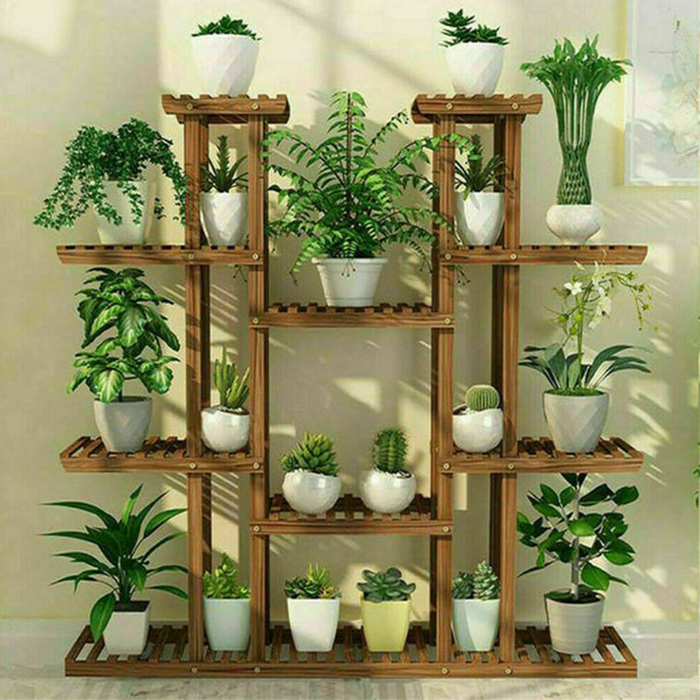 Multi-Tier Wooden Plant Stand Modern Design