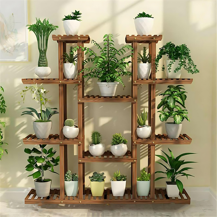 Multi-Tier Wooden Plant Stand Modern Design
